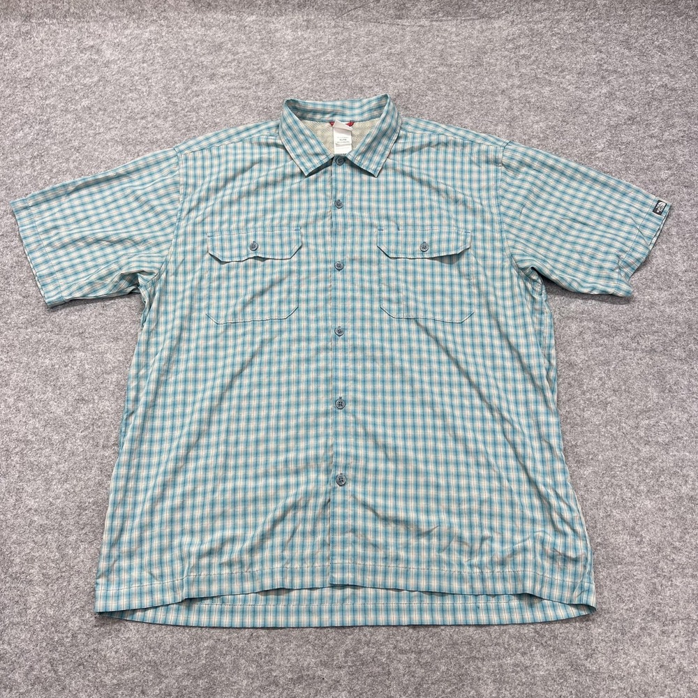 The North Face Shirt Mens XL Blue Check Short Sleeve Nylon Blend Vented Outdoor